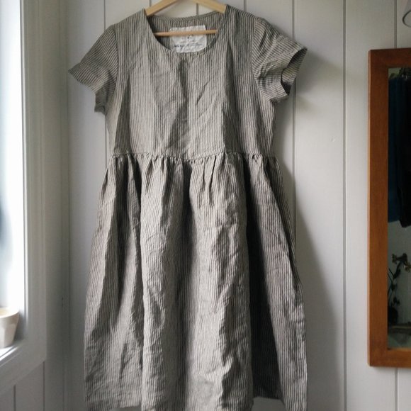 notPERFECTLINEN NPL Natural Stripes Linen Mama Dress! Size M - Picture 2 of 7
